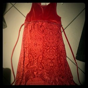 Red velvet high-low sleeveless dress